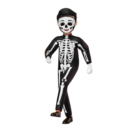 Boy In Skeleton Costume Dancing  3D Illustration