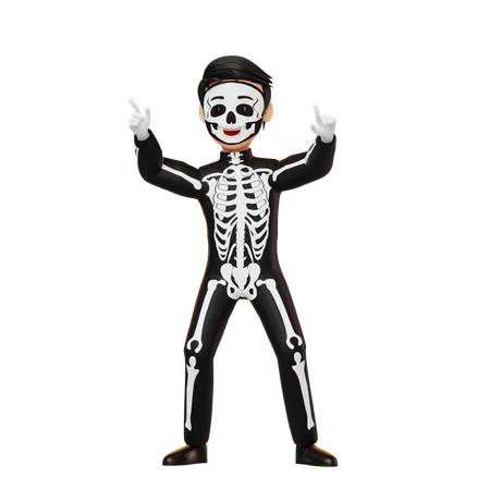 Boy In Skeleton Costume Dancing  3D Illustration