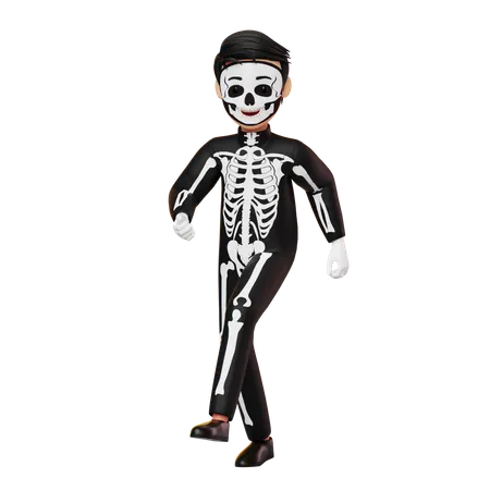 Boy In Skeleton Costume Dancing  3D Illustration