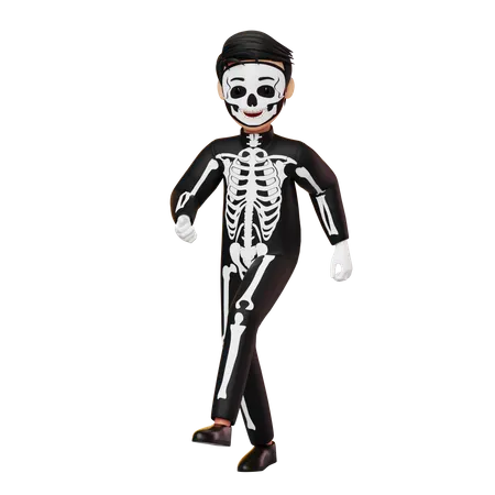 Boy In Skeleton Costume Dancing 3D Illustration