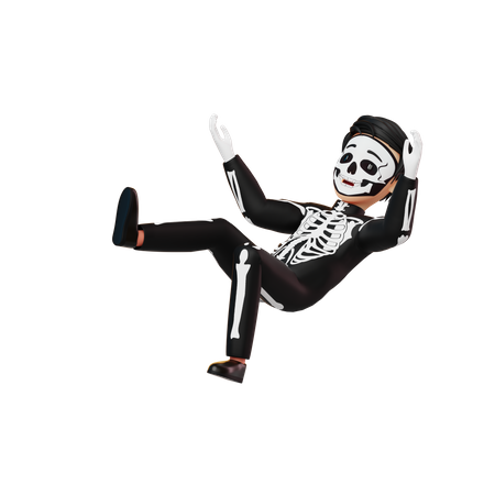 Boy In Skeleton Costume Falling  3D Illustration