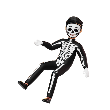 Boy In Skeleton Costume Falling  3D Illustration