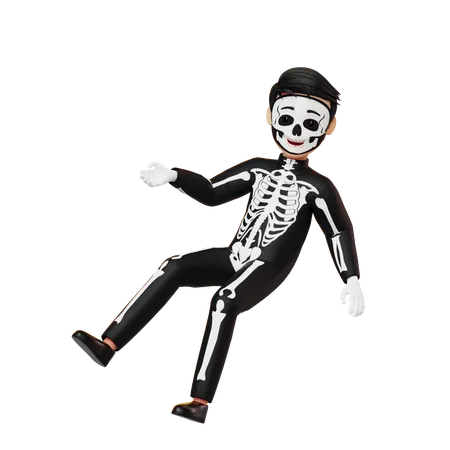 Boy In Skeleton Costume Falling  3D Illustration