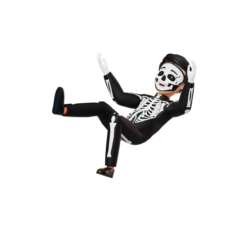 Boy In Skeleton Costume Falling  3D Illustration