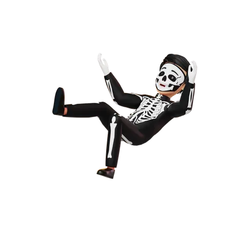 Boy In Skeleton Costume Falling  3D Illustration