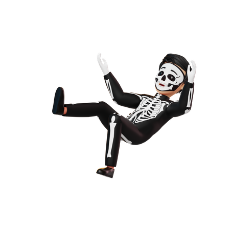 Boy In Skeleton Costume Falling 3D Illustration