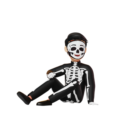 Boy In Skeleton Costume Giving Pose  3D Illustration