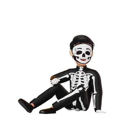 Boy In Skeleton Costume Giving Pose 3D Illustration