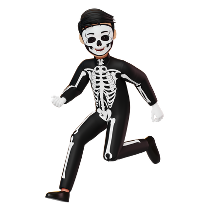 Boy In Skeleton Costume Running  3D Illustration