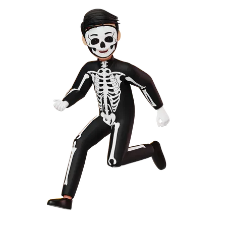 Boy In Skeleton Costume Running  3D Illustration