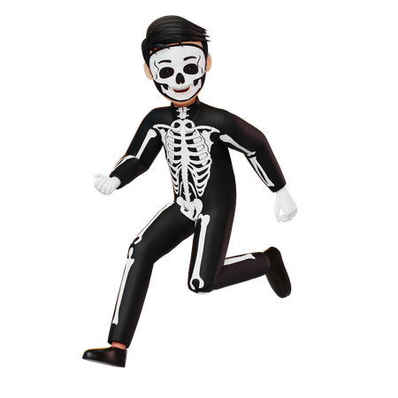 Boy In Skeleton Costume Running 3D Illustration