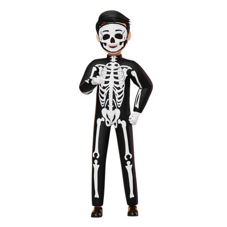 Boy In Skeleton Costume Showing Something  3D Illustration