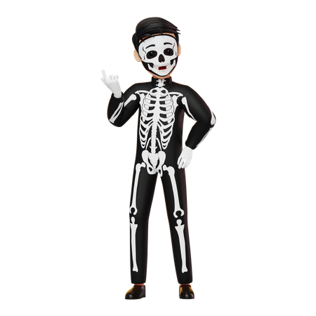 Boy In Skeleton Costume Showing Something  3D Illustration