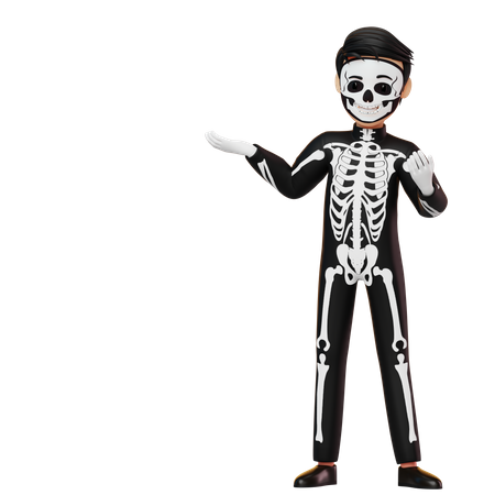 Boy In Skeleton Costume Showing Something  3D Illustration