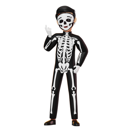 Boy In Skeleton Costume Showing Something  3D Illustration