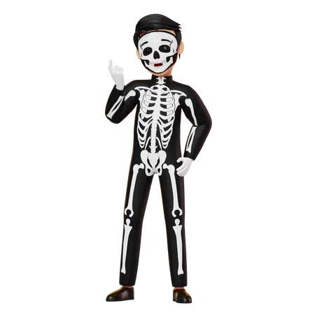 Boy In Skeleton Costume Showing Something  3D Illustration