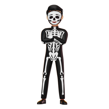 Boy In Skeleton Costume Standing Hand Folded 3D Illustration