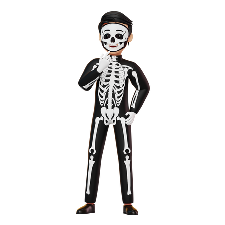 Boy In Skeleton Costume Thinking  3D Illustration