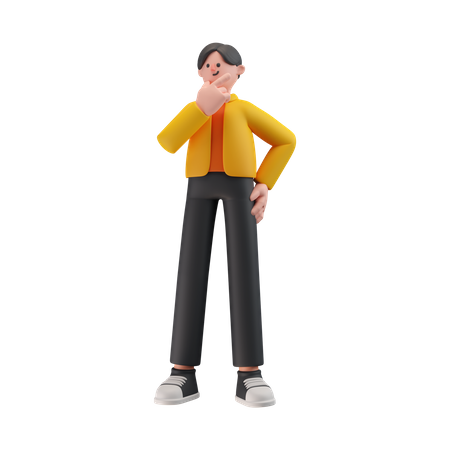 Boy In Thinking Pose  3D Illustration