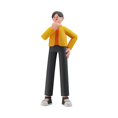 Boy In Thinking Pose  3D Illustration