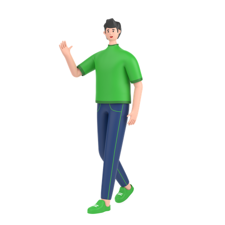 Boy in walking pose and doing waving hand say hello  3D Illustration