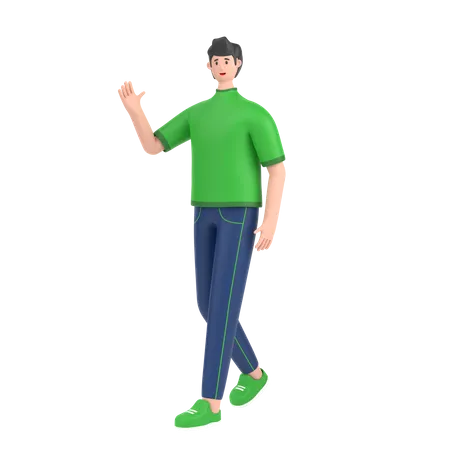 Boy in walking pose and doing waving hand say hello  3D Illustration