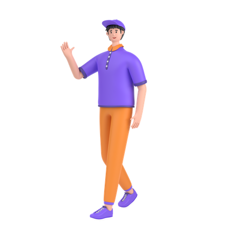 Boy in walking pose and doing waving hand say hello  3D Illustration