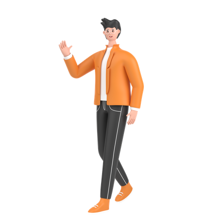 Boy in walking pose and doing waving hand say hello  3D Illustration