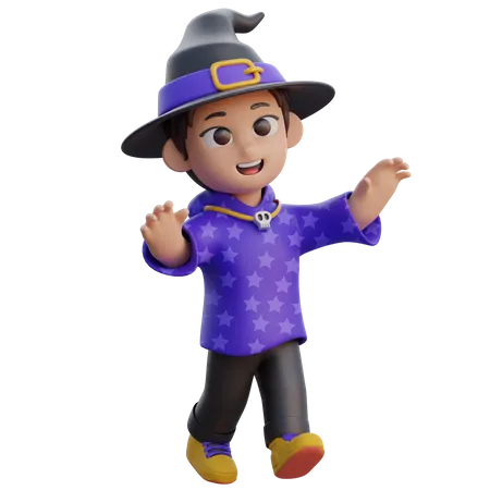 Boy in Wizard Costume doing dance  3D Illustration