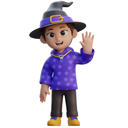 Boy in Wizard Costume say hello  3D Icon