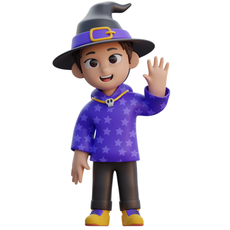Boy in Wizard Costume say hello  3D Illustration