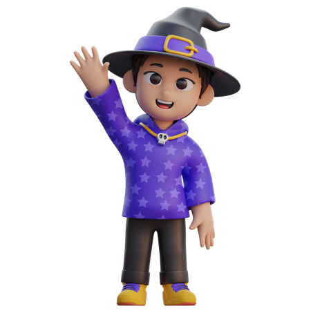 Boy in Wizard Costume saying hello  3D Icon