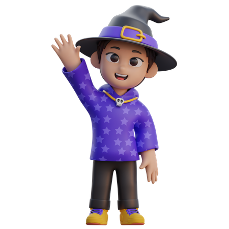 Boy in Wizard Costume saying hello  3D Illustration