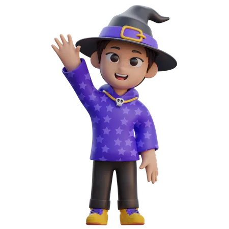 Boy in Wizard Costume saying hello  3D Illustration