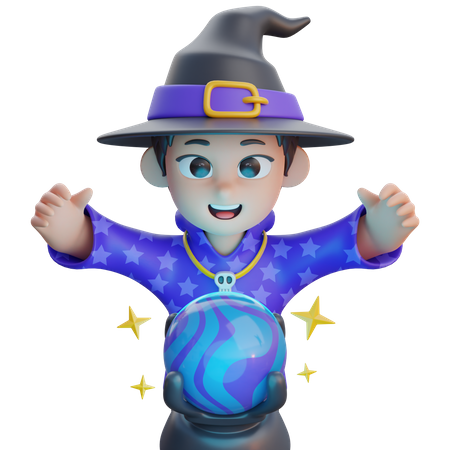 Boy in Wizard Costume with Magic Ball  3D Icon