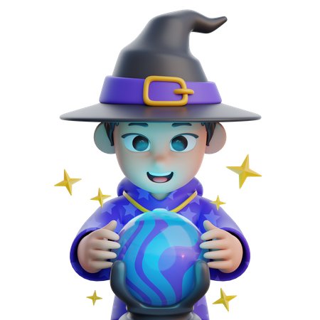 Boy in Wizard Costume with Magic Ball  3D Icon