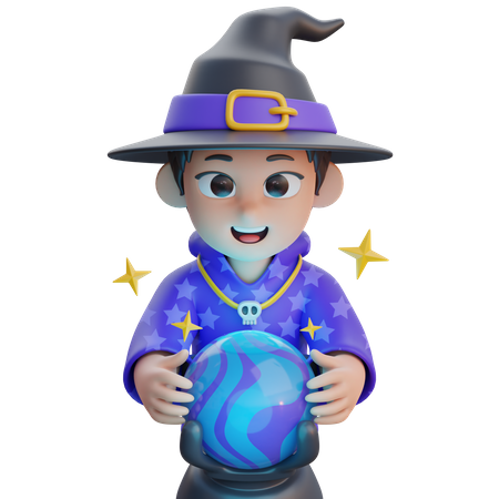 Boy in Wizard Costume with Magic Ball  3D Icon