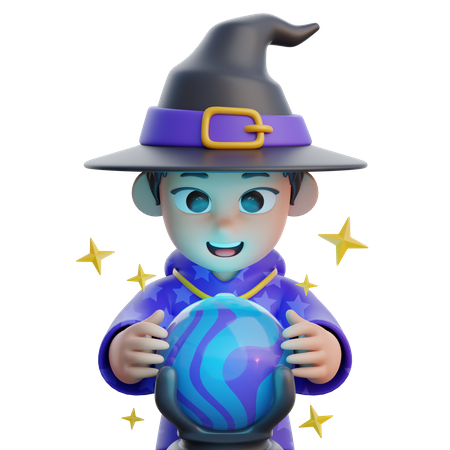 Boy in Wizard Costume with Magic Ball  3D Illustration