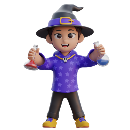Boy in Wizard Costume with Poison Bottle  3D Icon