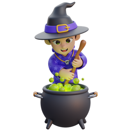 Boy in Wizard Costume with Poison Cauldron  3D Icon