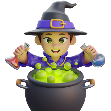 Boy in Wizard Costume with Poison Cauldron  3D Icon