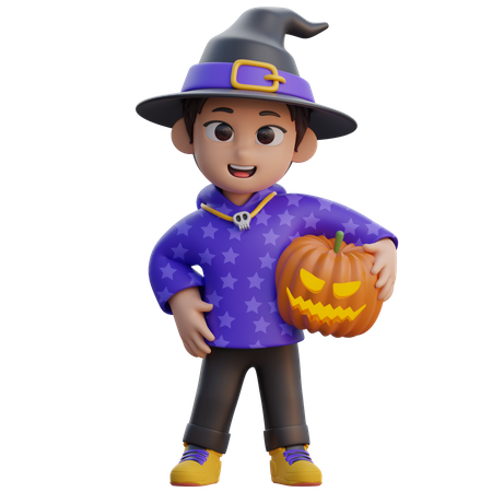 Boy in Wizard Costume with Pumpkin Head  3D Icon