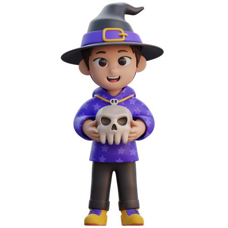 Boy in Wizard Costume with Skull  3D Icon