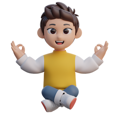 Boy is doing Meditation  3D Icon