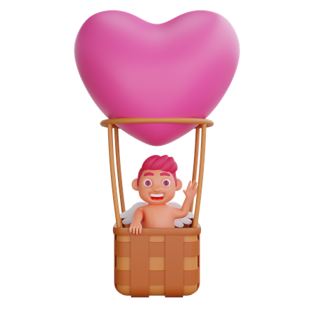 Boy Is Enjoying In Hot Air Balloon  3D Icon