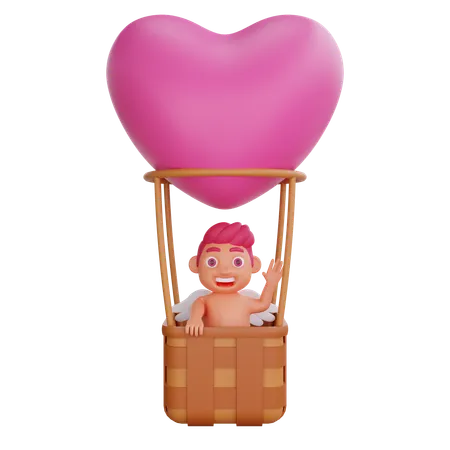 Boy Is Enjoying In Hot Air Balloon  3D Illustration