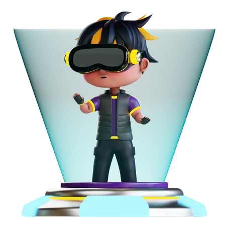 Boy Is Experiencing Metaverse World  3D Illustration