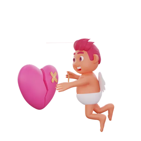 Boy Is Flying With Angel Wings  3D Illustration