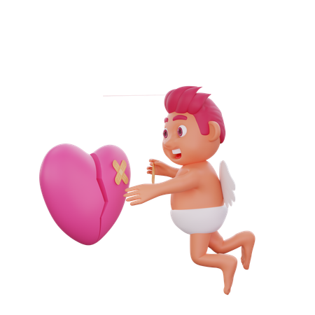 Boy Is Flying With Angel Wings  3D Illustration