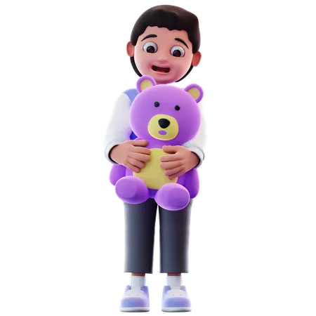 Boy Is Holding A Teddy Bear  3D Illustration